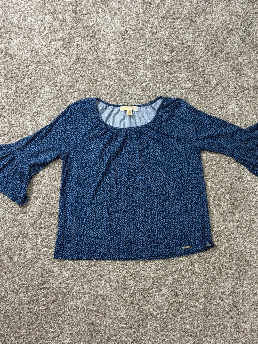 Michael Kors Navy Blue Printed Bell Sleeve Blouse